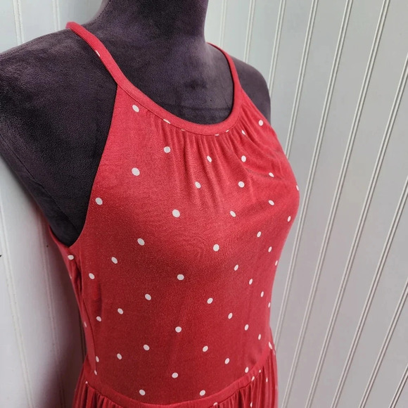 Old Navy Coral Polka Dot Pink Maxi Dress Sleeveless Dress Halter Keyhole Rayon S - Picture 4 of 14